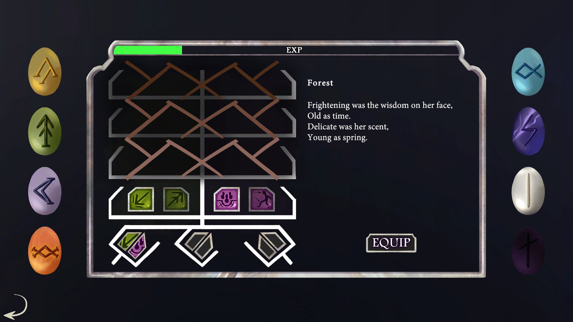 The Hermit stones and abilities progression in-game UI